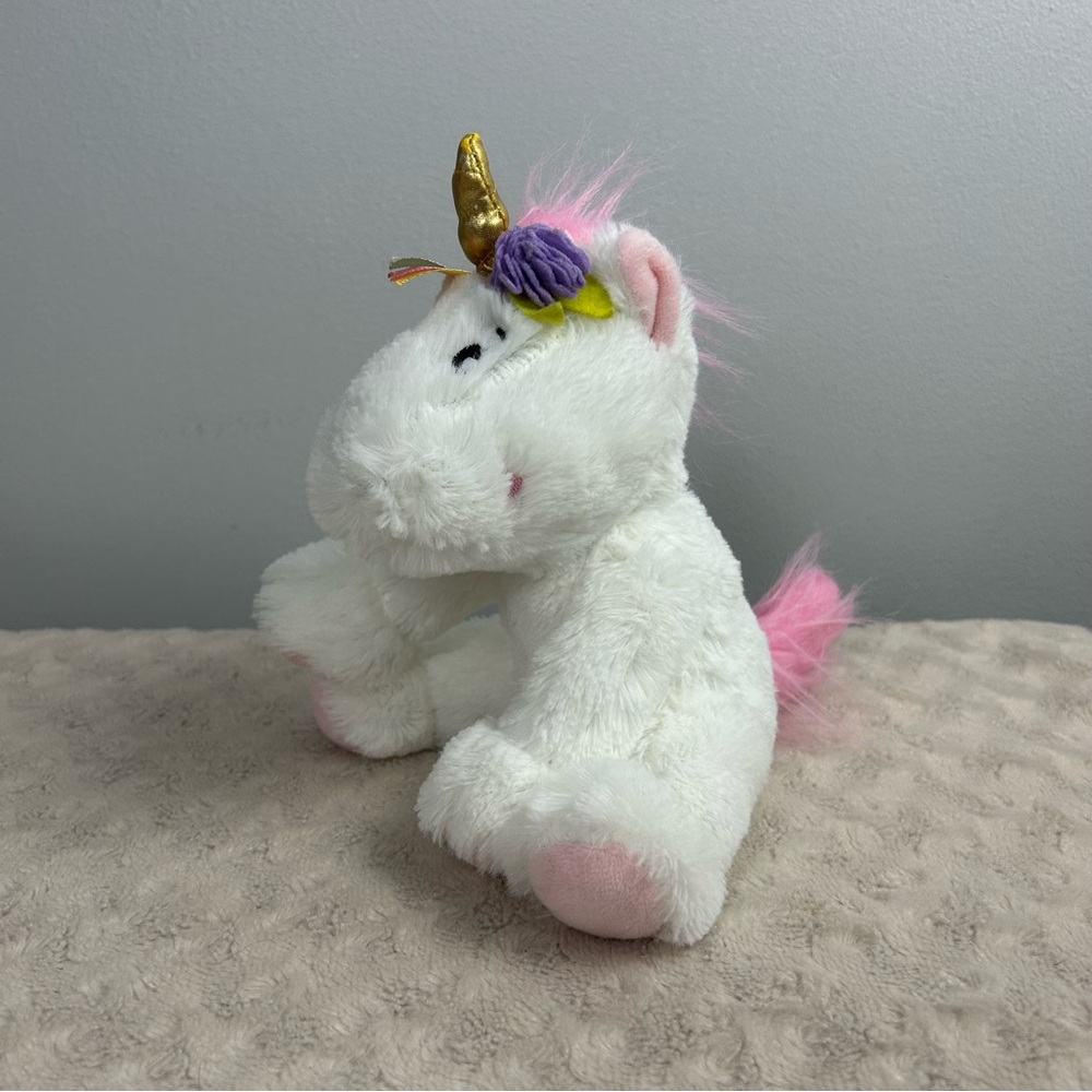Tickle & Main Unicorn Plush Stuffed Animal Pink White Gold Horn Purple Flower